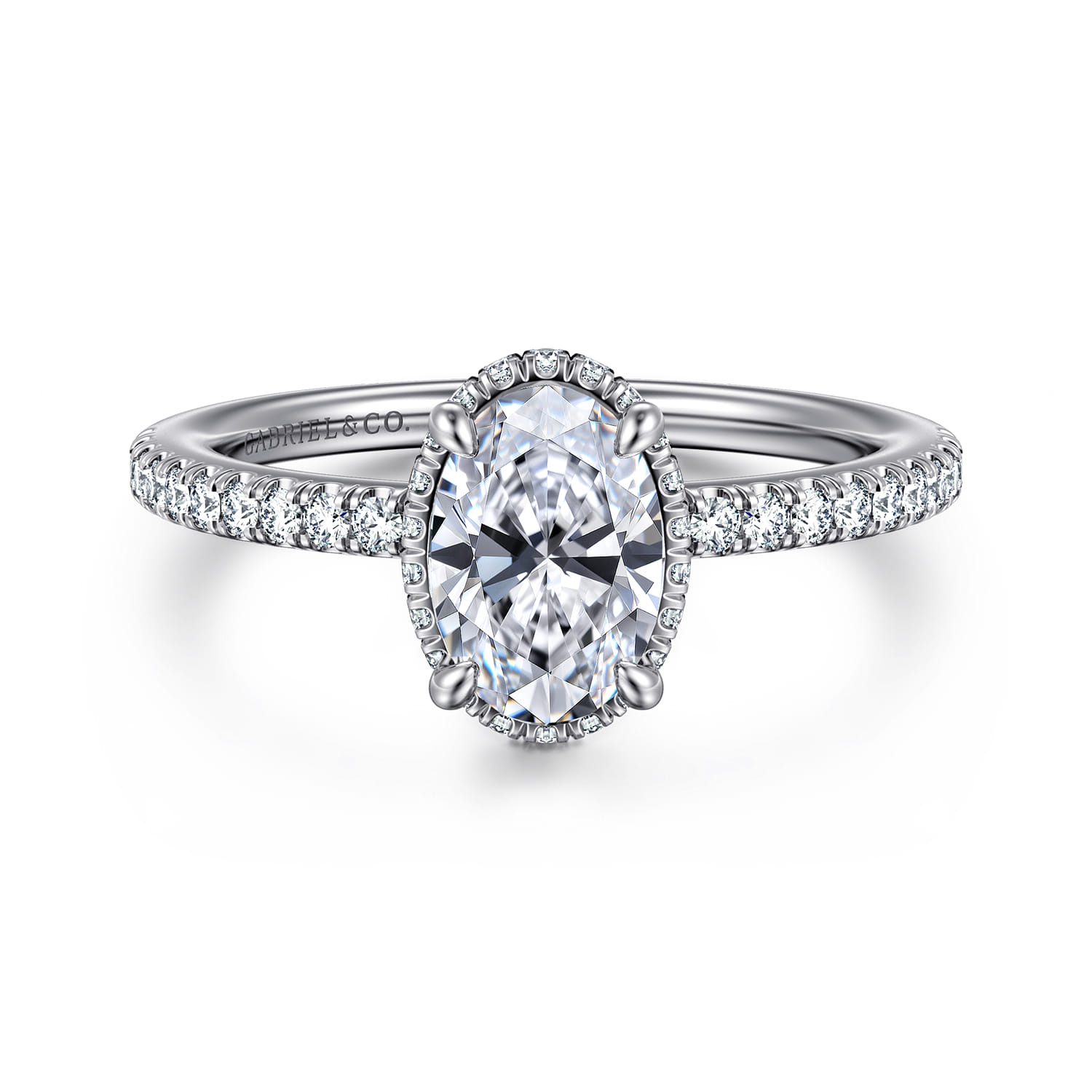 Allesia - 14K White Gold Oval Cut Hidden Halo Diamond Engagement Ring