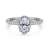 Allesia - 14K White Gold Oval Cut Hidden Halo Diamond Engagement Ring