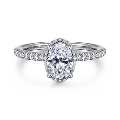 Allesia - 14K White Gold Oval Cut Hidden Halo Diamond Engagement Ring