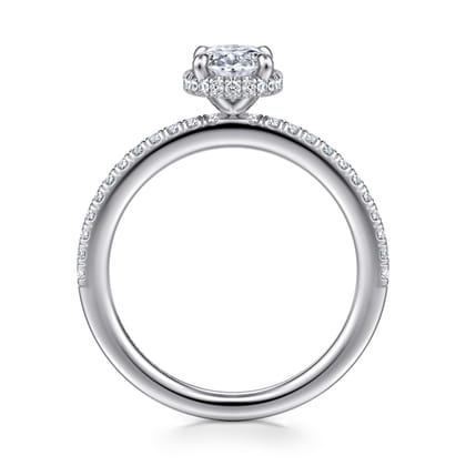 Allesia - 14K White Gold Oval Cut Hidden Halo Diamond Engagement Ring