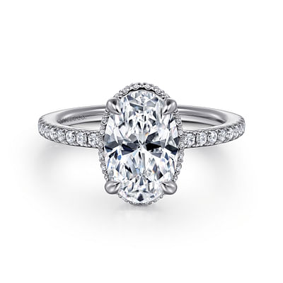 Allesia - 14K White Gold Oval Cut Hidden Halo Diamond Engagement Ring