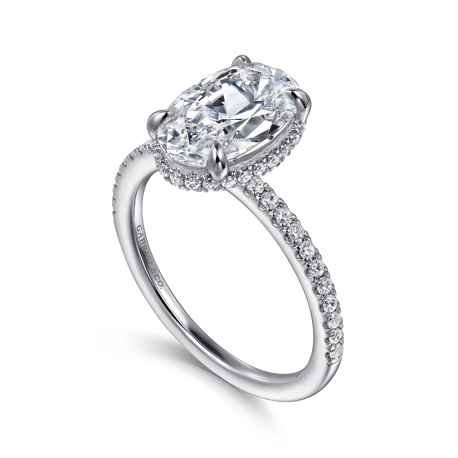 Allesia - 14K White Gold Oval Cut Hidden Halo Diamond Engagement Ring