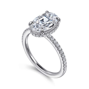Allesia - 14K White Gold Oval Cut Hidden Halo Diamond Engagement Ring