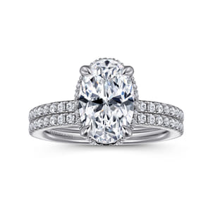 Allesia - 14K White Gold Oval Cut Hidden Halo Diamond Engagement Ring