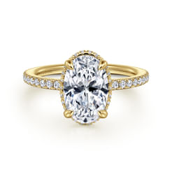 14K Yellow Gold Oval Cut Hidden Halo Diamond Engagement Ring