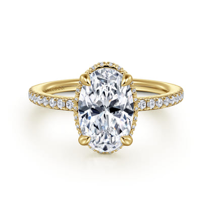 Allesia - 14K Yellow Gold Oval Cut Hidden Halo Diamond Engagement Ring