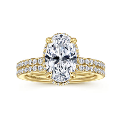 Allesia - 14K Yellow Gold Oval Cut Hidden Halo Diamond Engagement Ring