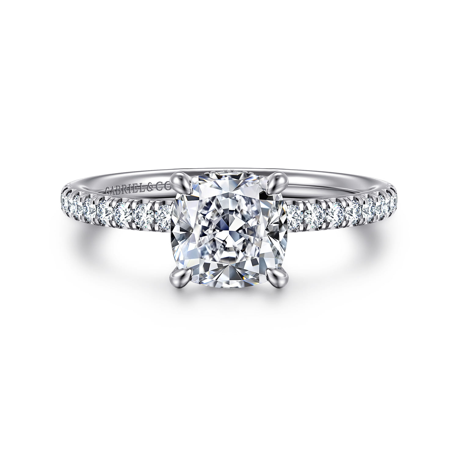 Allison - 14K White Gold Cushion Hidden Halo Diamond Engagement Ring