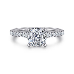 Allison - 14K White Gold Cushion Hidden Halo Diamond Engagement Ring