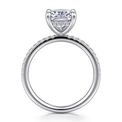 Allison - 14K White Gold Elongated Cushion Hidden Halo Diamond and Engagement Ring