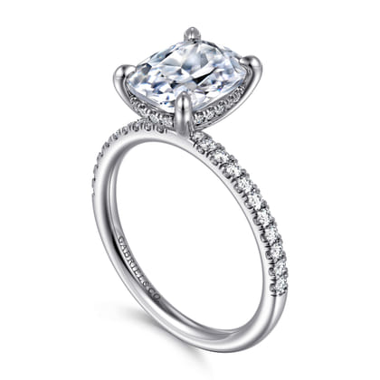 Allison - 14K White Gold Elongated Cushion Hidden Halo Diamond and Engagement Ring