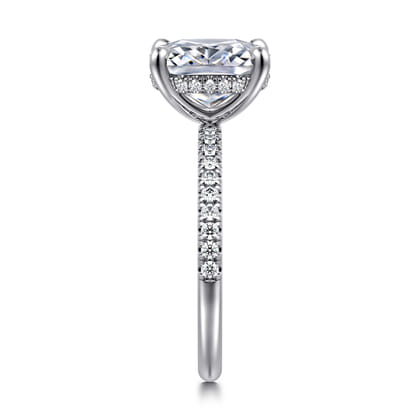 Allison - 14K White Gold Elongated Cushion Hidden Halo Diamond and Engagement Ring