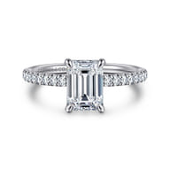 Allison - 14K White Gold Emerald Cut Hidden Halo Diamond Engagement Ring