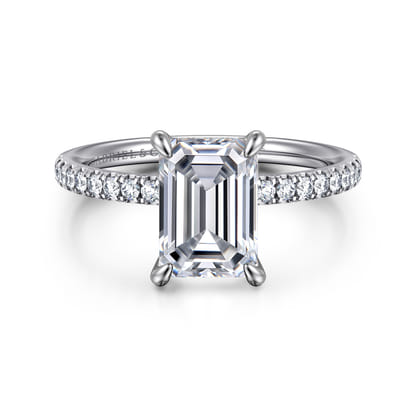 Allison - 14K White Gold Emerald Cut Hidden Halo Diamond Engagement Ring