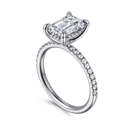 Allison - 14K White Gold Emerald Cut Hidden Halo Diamond Engagement Ring