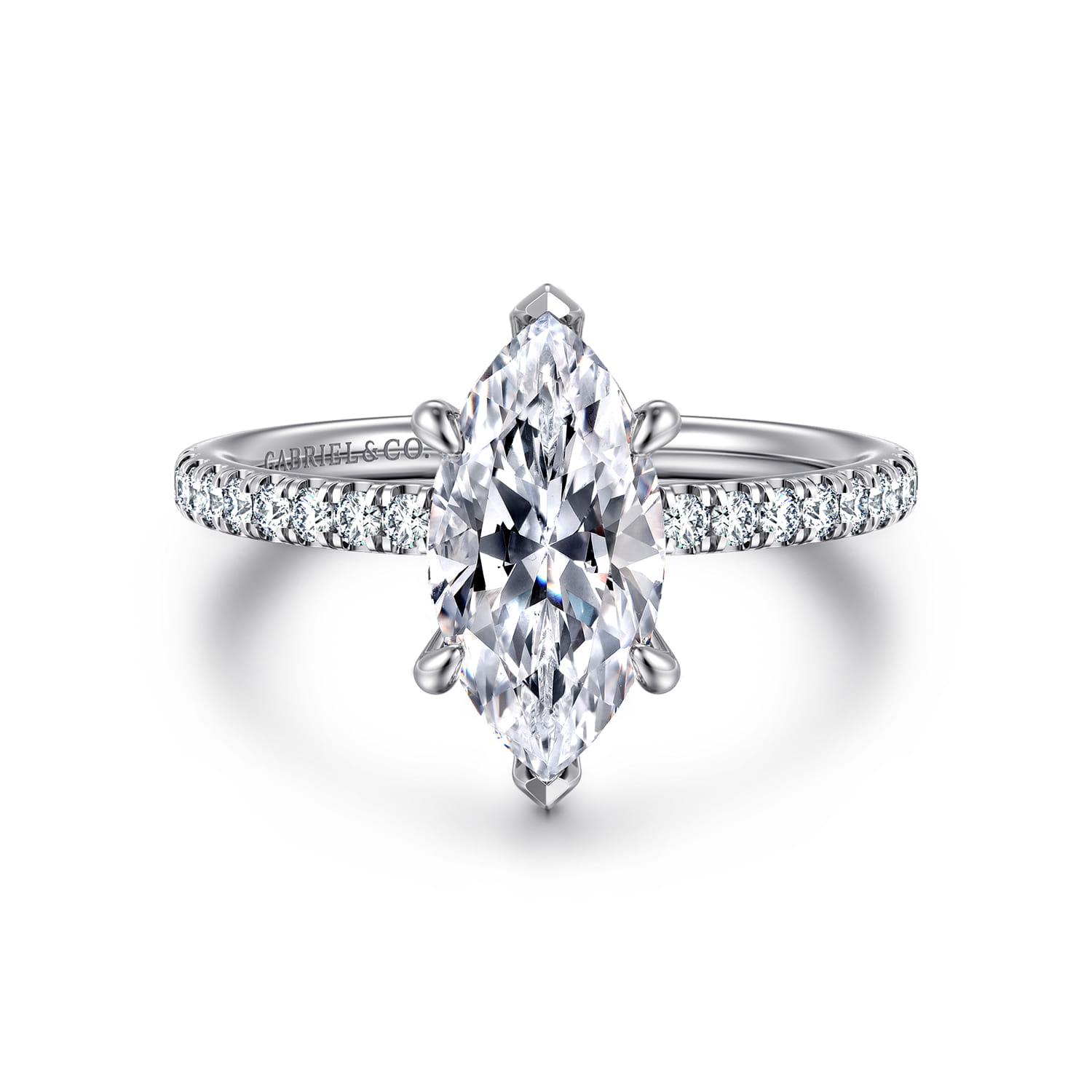 Allison - 14K White Gold Marquise Shape Hidden Halo Diamond Engagement Ring