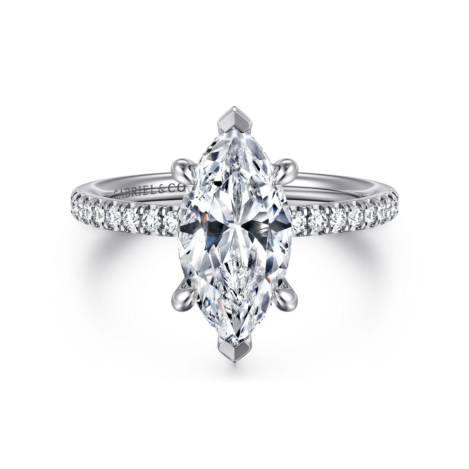 Allison - 14K White Gold Marquise Shape Hidden Halo Diamond Engagement Ring