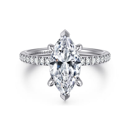 Allison - 14K White Gold Marquise Shape Hidden Halo Diamond Engagement Ring