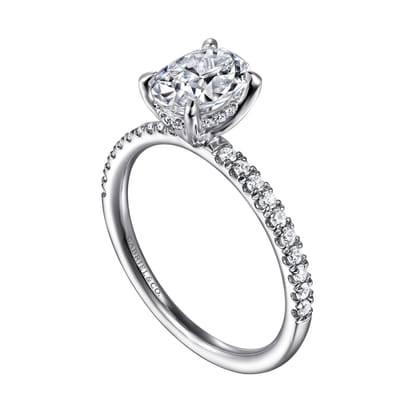 Allison - 14K White Gold Oval Hidden Halo Diamond and Engagement Ring