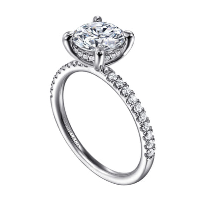 Allison - 14K White Gold Round Hidden Halo Diamond and Engagement Ring