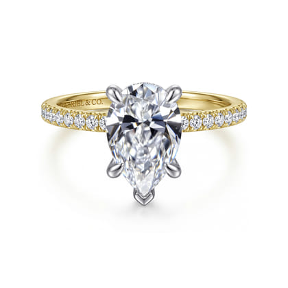 Allison - 14K White-Yellow Gold Pear Shape Hidden Halo Diamond Engagement Ring