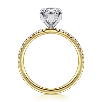 Allison - 14K White-Yellow Gold Pear Shape Hidden Halo Diamond Engagement Ring
