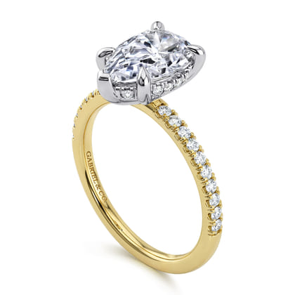Allison - 14K White-Yellow Gold Pear Shape Hidden Halo Diamond Engagement Ring