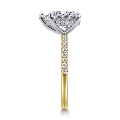 Allison - 14K White-Yellow Gold Pear Shape Hidden Halo Diamond Engagement Ring