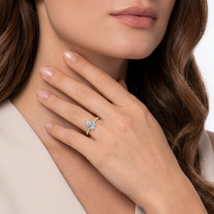 Allison - 14K White-Yellow Gold Pear Shape Hidden Halo Diamond Engagement Ring