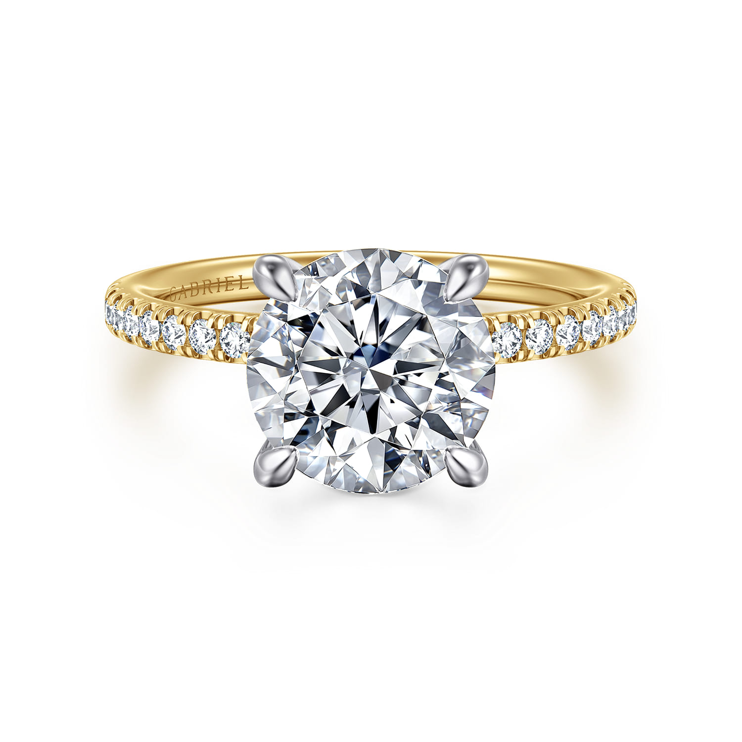 Allison - 14K White-Yellow Gold Round Hidden Halo Diamond Engagement Ring