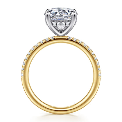 Allison - 14K White-Yellow Gold Round Hidden Halo Diamond Engagement Ring