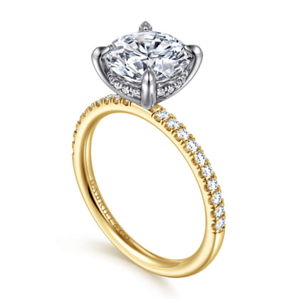 Allison - 14K White-Yellow Gold Round Hidden Halo Diamond Engagement Ring