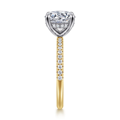 Allison - 14K White-Yellow Gold Round Hidden Halo Diamond Engagement Ring