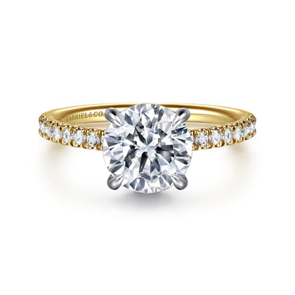 Allison - 14K White-Yellow Gold Round Hidden Halo Diamond and Engagement Ring
