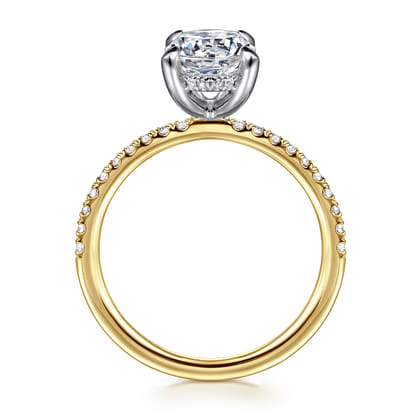 Allison - 14K White-Yellow Gold Round Hidden Halo Diamond and Engagement Ring