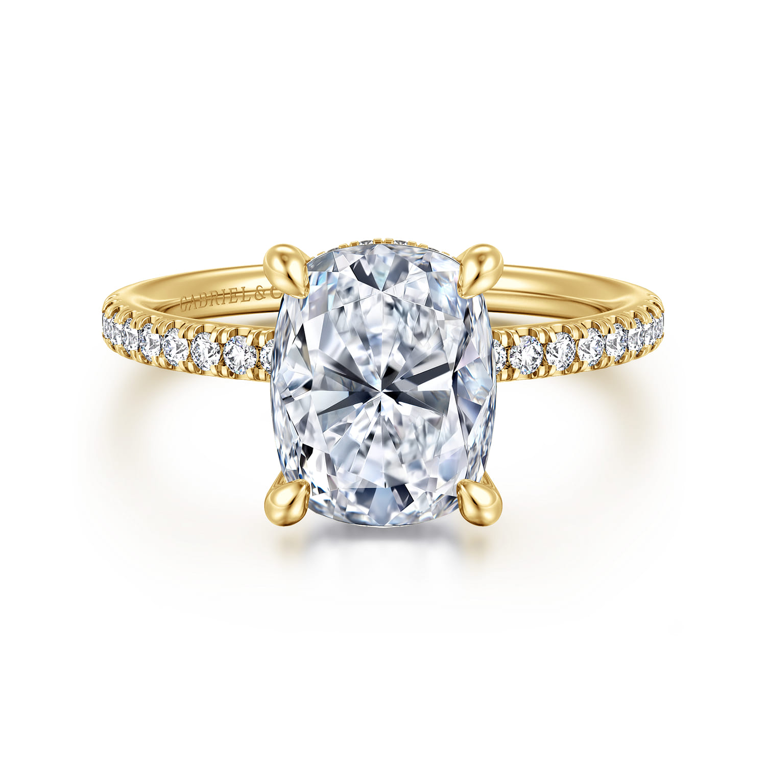 Allison - 14K Yellow Gold Elongated Cushion Hidden Halo Diamond and Engagement Ring