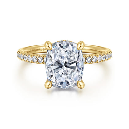 Allison - 14K Yellow Gold Elongated Cushion Hidden Halo Diamond and Engagement Ring