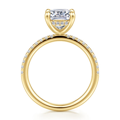 Allison - 14K Yellow Gold Elongated Cushion Hidden Halo Diamond and Engagement Ring