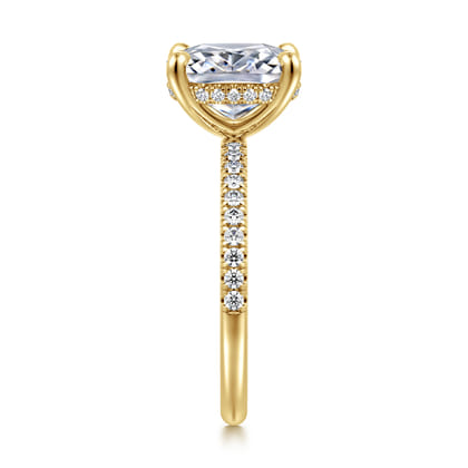 Allison - 14K Yellow Gold Elongated Cushion Hidden Halo Diamond and Engagement Ring