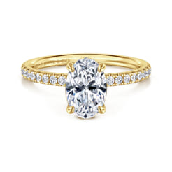 Allison - 14K Yellow Gold Oval Hidden Halo Diamond and Engagement Ring