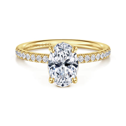 Allison - 14K Yellow Gold Oval Hidden Halo Diamond and Engagement Ring