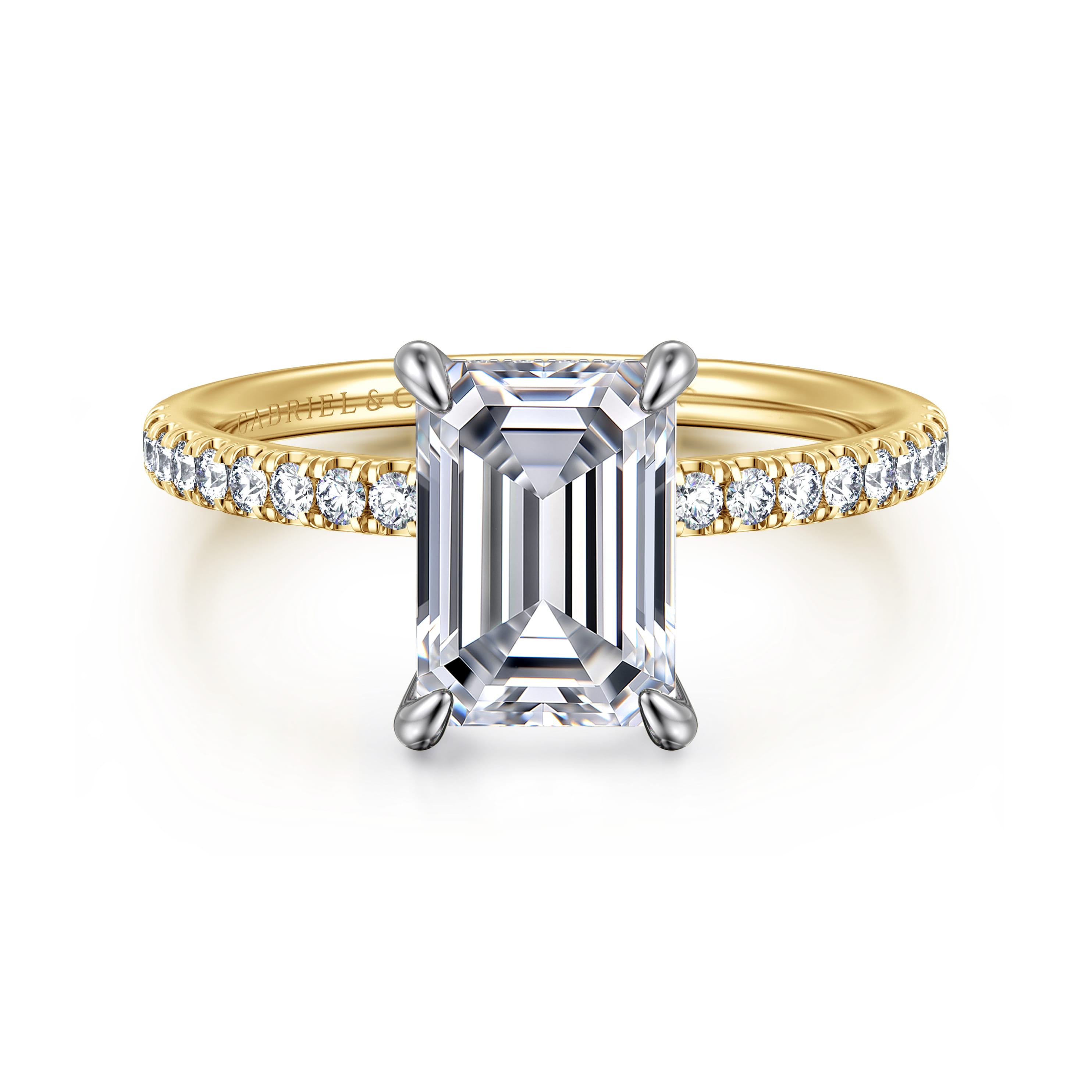 Allison - 14K Yellow-White Gold Emerald Cut Hidden Halo Diamond Engagement Ring