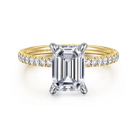 Allison - 14K Yellow-White Gold Emerald Cut Hidden Halo Diamond Engagement Ring