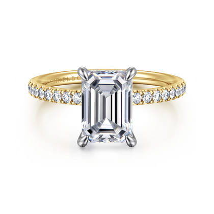 Allison - 14K Yellow-White Gold Emerald Cut Hidden Halo Diamond Engagement Ring
