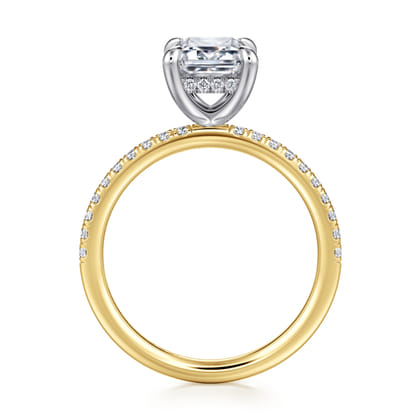 Allison - 14K Yellow-White Gold Emerald Cut Hidden Halo Diamond Engagement Ring
