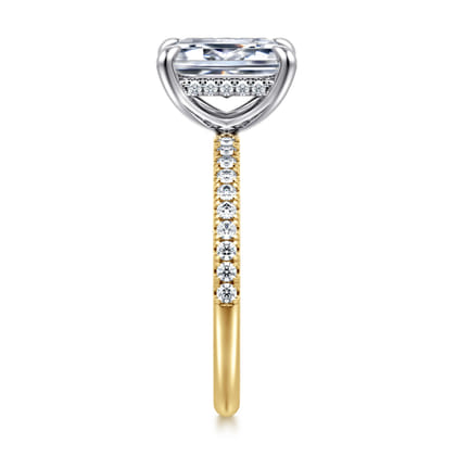 Allison - 14K Yellow-White Gold Emerald Cut Hidden Halo Diamond Engagement Ring