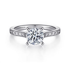 Alma - Vintage Inspired 14K White Gold Round Solitaire Engagement Ring