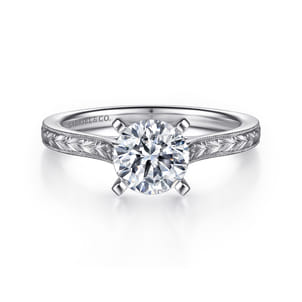 Alma - Vintage Inspired 14K White Gold Round Solitaire Engagement Ring