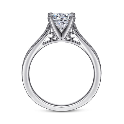 Alma - Vintage Inspired 14K White Gold Round Solitaire Engagement Ring