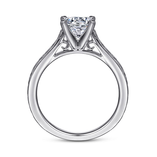 Alma - Vintage Inspired 14K White Gold Round Solitaire Engagement Ring - Shot 2